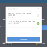 Etcher Oberfläche im Schritt "Select Drive", Laufwerksauswahl