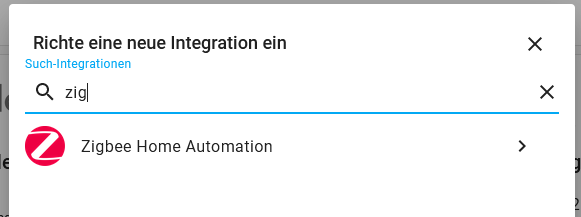 Dialog zur Suche einer Home Assistant Integration